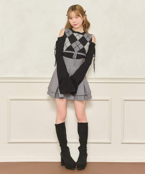 apres jour（アプレジュール）の「肩あきアーガイルニット（ニット/セーター・レディース・ホワイト系その他/ブラック系その他/グレー・X-LARGE/フリー）」の6枚目の写真