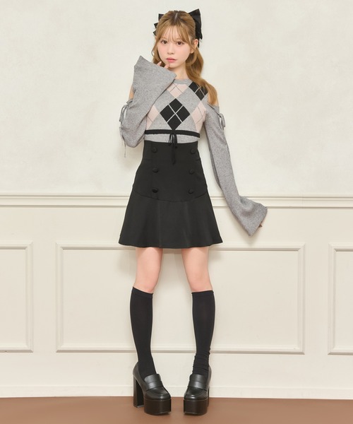 apres jour（アプレジュール）の「肩あきアーガイルニット（ニット/セーター・レディース・ホワイト系その他/ブラック系その他/グレー・X-LARGE/フリー）」の10枚目の写真