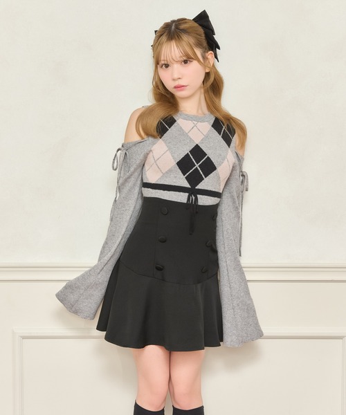 apres jour（アプレジュール）の「肩あきアーガイルニット（ニット/セーター・レディース・ホワイト系その他/ブラック系その他/グレー・X-LARGE/フリー）」の7枚目の写真