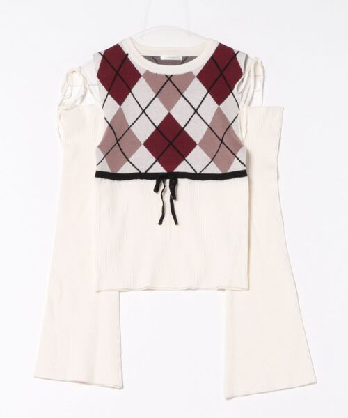 apres jour（アプレジュール）の「肩あきアーガイルニット（ニット/セーター・レディース・ホワイト系その他/ブラック系その他/グレー・X-LARGE/フリー）」の15枚目の写真