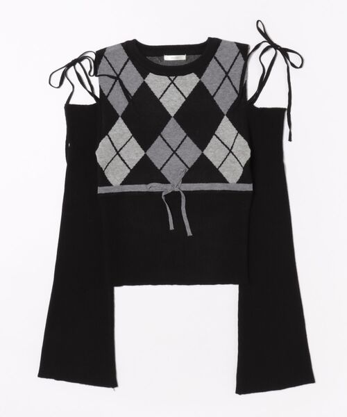 apres jour（アプレジュール）の「肩あきアーガイルニット（ニット/セーター・レディース・ホワイト系その他/ブラック系その他/グレー・X-LARGE/フリー）」の16枚目の写真