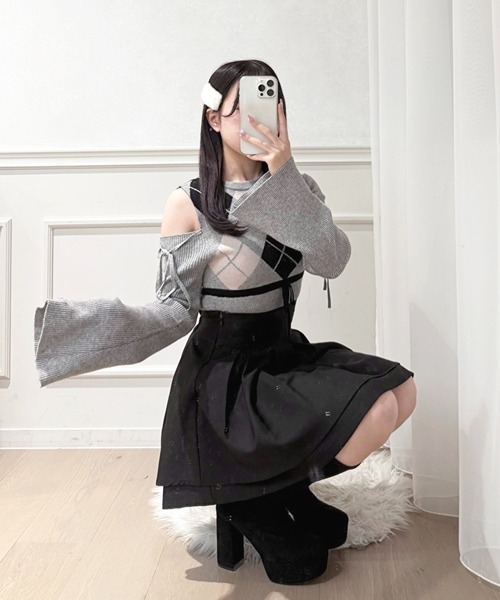 apres jour（アプレジュール）の「肩あきアーガイルニット（ニット/セーター・レディース・ホワイト系その他/ブラック系その他/グレー・X-LARGE/フリー）」の4枚目の写真