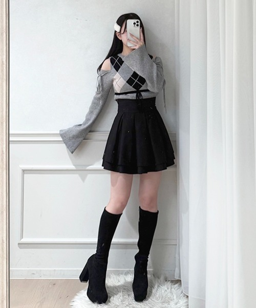 apres jour（アプレジュール）の「肩あきアーガイルニット（ニット/セーター・レディース・ホワイト系その他/ブラック系その他/グレー・X-LARGE/フリー）」の5枚目の写真