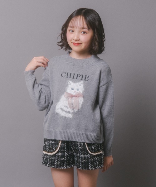 セール】【CHIPIE/シピ】ふわふわシャギーキャットデザインニット