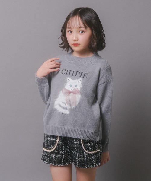 セール】【CHIPIE/シピ】ふわふわシャギーキャットデザインニット