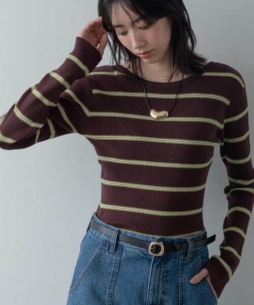 GALLEST（ギャレスト）の「バックオープンボーダーリブニット（ニット/セーター・レディース・アイボリー系2/グレー系2/ブラウン系その他3・38）」の2枚目の写真