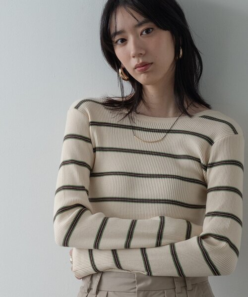 GALLEST（ギャレスト）の「バックオープンボーダーリブニット（ニット/セーター・レディース・アイボリー系2/グレー系2/ブラウン系その他3・38）」の8枚目の写真