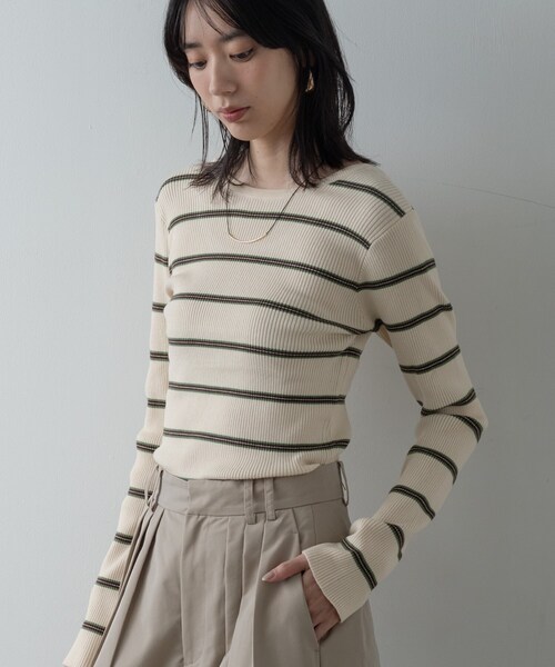 GALLEST（ギャレスト）の「バックオープンボーダーリブニット（ニット/セーター・レディース・アイボリー系2/グレー系2/ブラウン系その他3・38）」の9枚目の写真