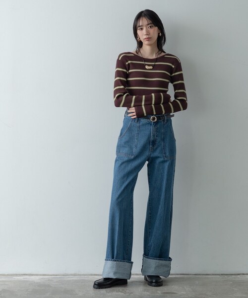 GALLEST（ギャレスト）の「バックオープンボーダーリブニット（ニット/セーター・レディース・アイボリー系2/グレー系2/ブラウン系その他3・38）」の12枚目の写真