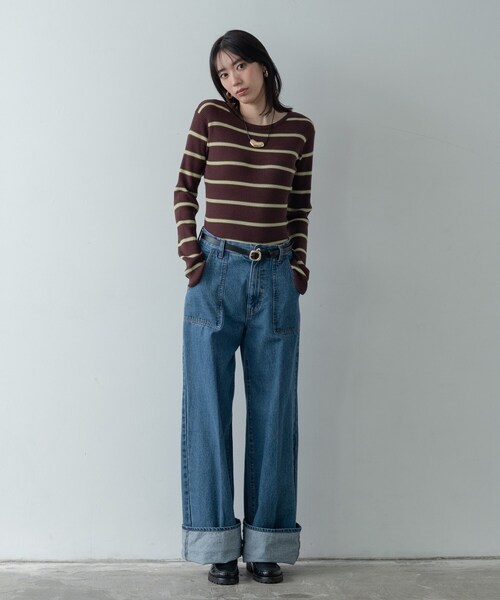 GALLEST（ギャレスト）の「バックオープンボーダーリブニット（ニット/セーター・レディース・アイボリー系2/グレー系2/ブラウン系その他3・38）」の13枚目の写真