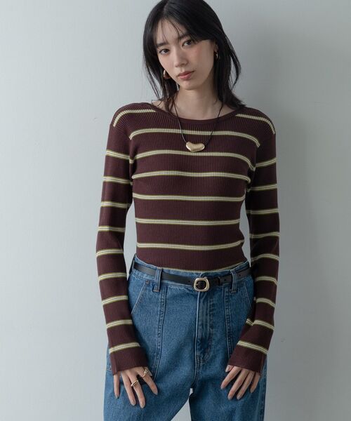 GALLEST（ギャレスト）の「バックオープンボーダーリブニット（ニット/セーター・レディース・アイボリー系2/グレー系2/ブラウン系その他3・38）」の14枚目の写真