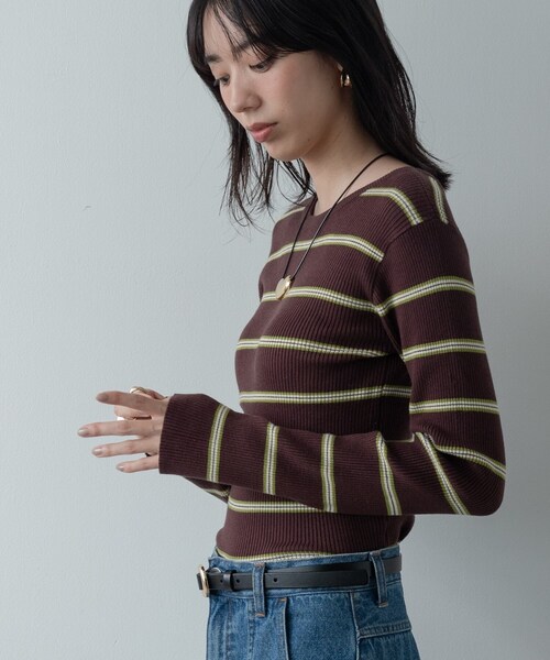 GALLEST（ギャレスト）の「バックオープンボーダーリブニット（ニット/セーター・レディース・アイボリー系2/グレー系2/ブラウン系その他3・38）」の17枚目の写真