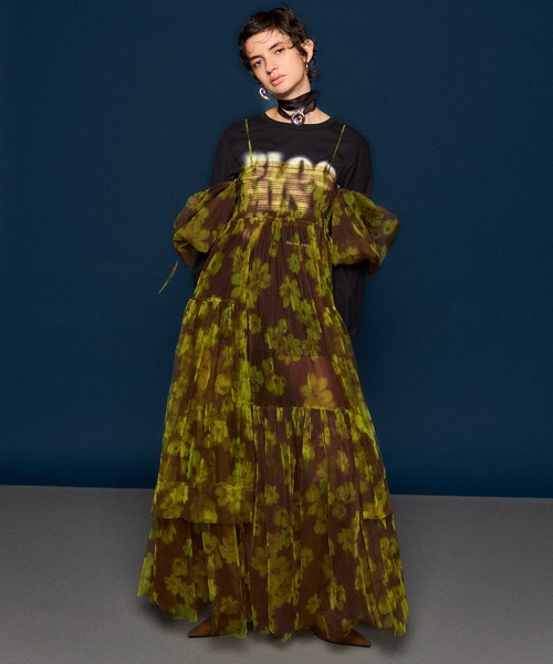 2-way tulle Volume Flower Print Camisole Dress/2WAYチュール