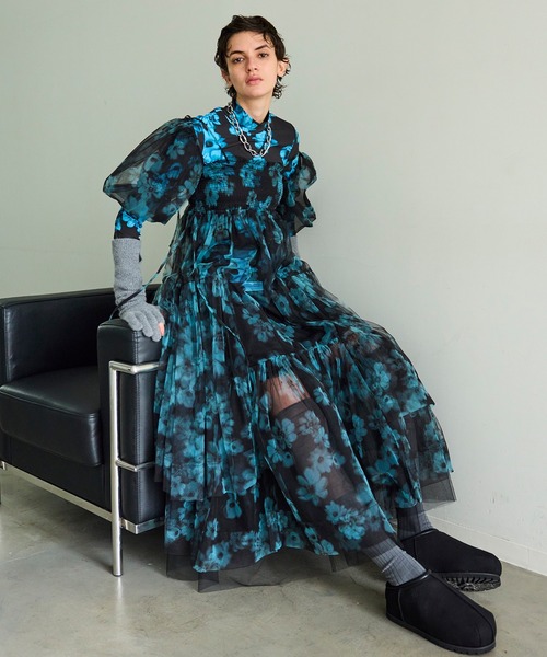 2-way tulle Volume Flower Print Camisole Dress/2WAYチュール