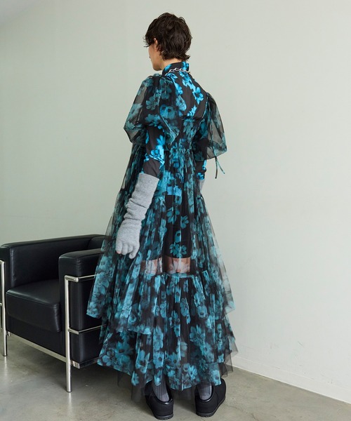 2-way tulle Volume Flower Print Camisole Dress/2WAYチュール