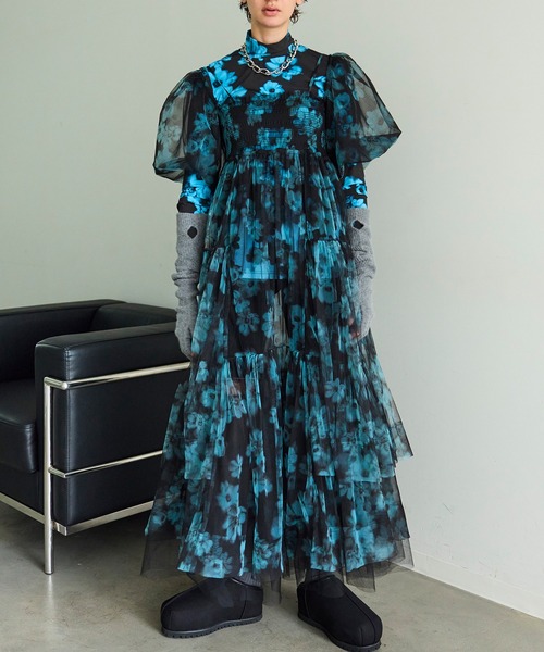 MAISON SPECIAL(メゾンスペシャル)の「2-way tulle Volume Flower Print Camisole Dress/2WAYチュールボリュームフラワープリントキャミワンピース(ワンピース・レディース・ブラック/ブラウン・FREE)」の3枚目の写真