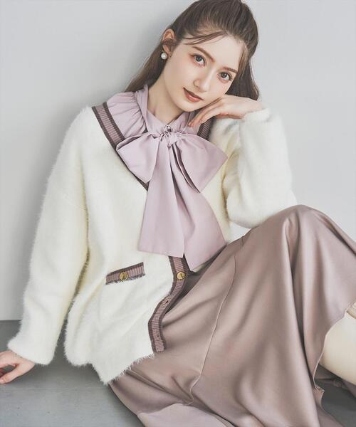 SWINGLE（スウィングル）の「配色シャギーニットカーディガン（カーディガン/ボレロ・レディース・ブラック/オフホワイト/ブラウン・FREE）」の2枚目の写真