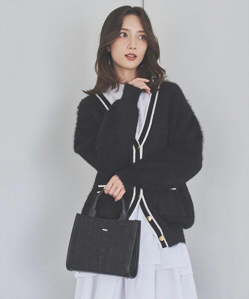 SWINGLE（スウィングル）の「配色シャギーニットカーディガン（カーディガン/ボレロ・レディース・ブラック/オフホワイト/ブラウン・FREE）」の3枚目の写真