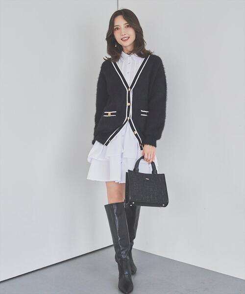 SWINGLE（スウィングル）の「配色シャギーニットカーディガン（カーディガン/ボレロ・レディース・ブラック/オフホワイト/ブラウン・FREE）」の12枚目の写真