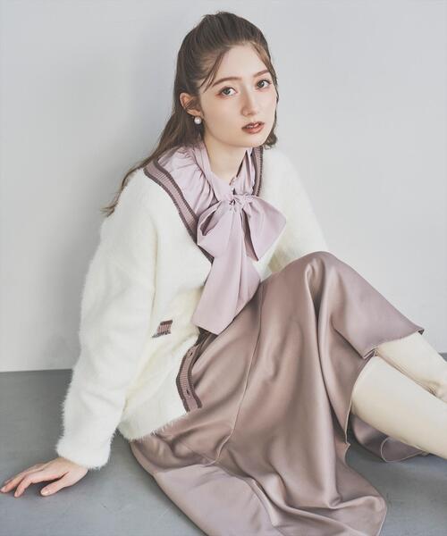 SWINGLE（スウィングル）の「配色シャギーニットカーディガン（カーディガン/ボレロ・レディース・ブラック/オフホワイト/ブラウン・FREE）」の6枚目の写真