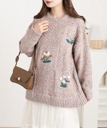 EMAGO ﾁｪｯｸ編みとお花刺繍ﾌﾟﾙｵｰﾊﾞｰ