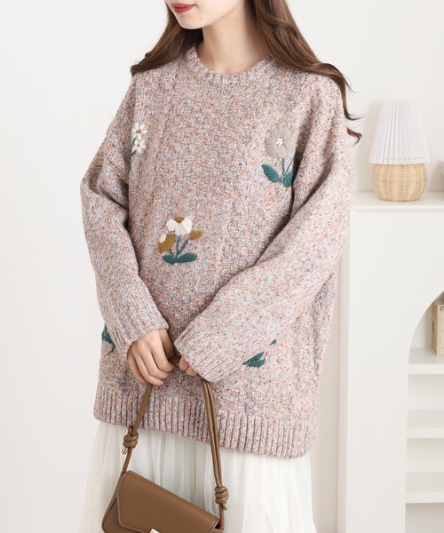 Emago(イマゴ)の「EMAGO チェック編みとお花刺繍プルオーバー(ニット/セーター・レディース・アイボリー/ブラック/マスタード・FREE)」の15枚目の写真