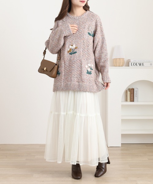 Emago(イマゴ)の「EMAGO チェック編みとお花刺繍プルオーバー(ニット/セーター・レディース・アイボリー/ブラック/マスタード・FREE)」の16枚目の写真