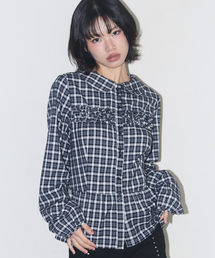 ILLIGO（イリゴ）の「Ruffle round shirt check cream（シャツ/ブラウス）」