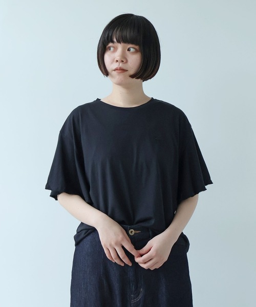 bulle de savon（ビュルデサボン）の「●コットン/モダール handkerchief sleeve プルオーバー（Tシャツ/カットソー・レディース・ブルーグレー/ブラック/ホワイト・FREE）」の2枚目の写真