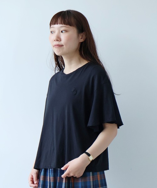 bulle de savon（ビュルデサボン）の「●コットン/モダール handkerchief sleeve プルオーバー（Tシャツ/カットソー・レディース・ブルーグレー/ブラック/ホワイト・FREE）」の8枚目の写真