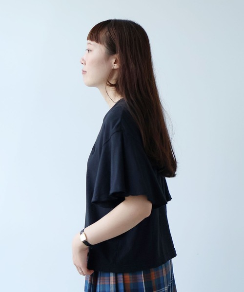 bulle de savon（ビュルデサボン）の「●コットン/モダール handkerchief sleeve プルオーバー（Tシャツ/カットソー・レディース・ブルーグレー/ブラック/ホワイト・FREE）」の9枚目の写真
