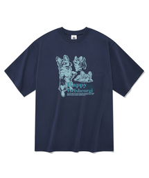 ハッピーペンブロークウェルシュコーギー 半袖Tシャツ ネイビー
