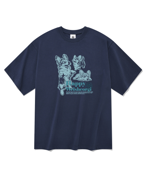 RADINEO(ラディネオ)の「ハッピーペンブロークウェルシュコーギー 半袖Tシャツ ネイビー(Tシャツ/カットソー・メンズ・その他・LARGE/X-LARGE/SMALL/MEDIUM)」の1枚目の写真