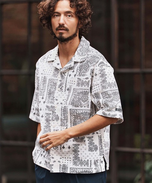 felkod(フィルコッド)の「mhs2477-Bandana Pattern Open Collar Shirts シャツ(F26S140)(シャツ/ブラウス・メンズ・ホワイト/ブラック・S/M/L)」の3枚目の写真
