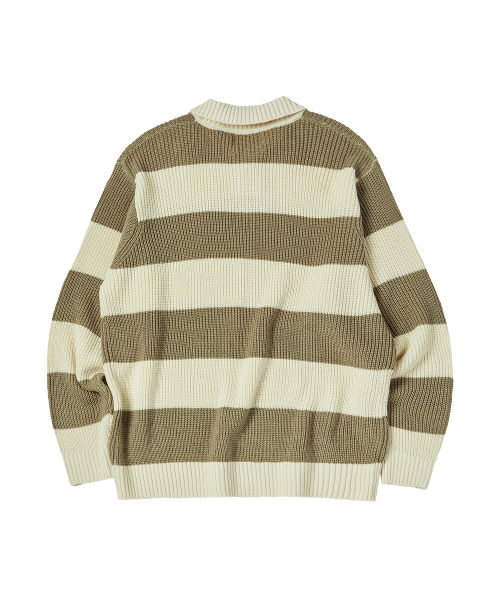 COMONINOZ（コモニノズ）の「BOLD STRIPE COLLAR KNIT [IVORY]（ニット/セーター・メンズ・アイボリー・SMALL/MEDIUM/LARGE）」の2枚目の写真