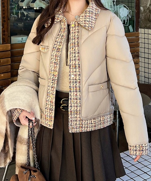 セール】ツイード配色 中綿ダウンジャケット（ダウンジャケット/コート