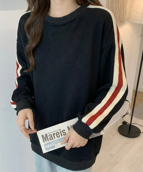 cammie(キャミー)の「袖ライントップス(スウェット・レディース・ブラウン/ブラック・XL/L)」の2枚目の写真