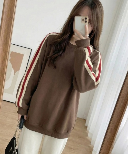 cammie(キャミー)の「袖ライントップス(スウェット・レディース・ブラウン/ブラック・XL/L)」の9枚目の写真