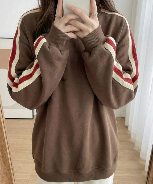 cammie(キャミー)の「袖ライントップス(スウェット・レディース・ブラウン/ブラック・XL/L)」の8枚目の写真