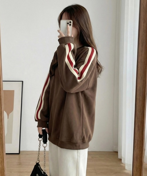 cammie(キャミー)の「袖ライントップス(スウェット・レディース・ブラウン/ブラック・XL/L)」の10枚目の写真