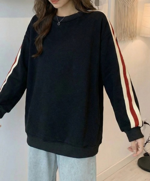 cammie(キャミー)の「袖ライントップス(スウェット・レディース・ブラウン/ブラック・XL/L)」の5枚目の写真