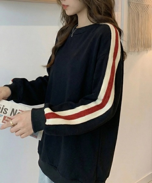 cammie(キャミー)の「袖ライントップス(スウェット・レディース・ブラウン/ブラック・XL/L)」の4枚目の写真
