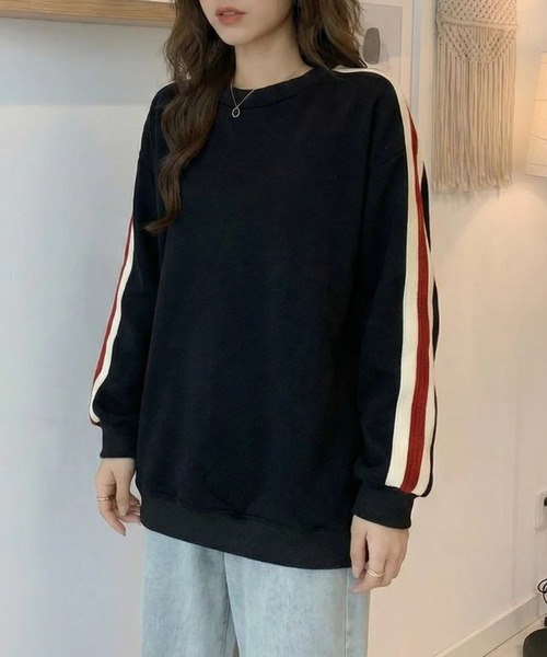 cammie(キャミー)の「袖ライントップス(スウェット・レディース・ブラウン/ブラック・XL/L)」の3枚目の写真