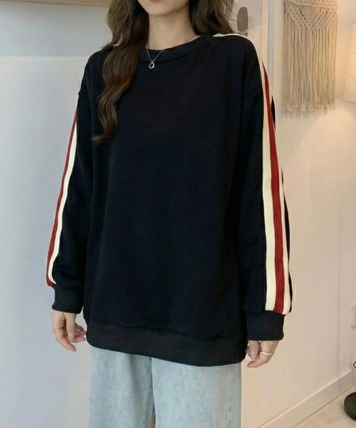cammie(キャミー)の「袖ライントップス(スウェット・レディース・ブラウン/ブラック・XL/L)」の6枚目の写真