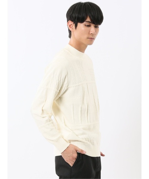TAKA-Q(タカキュー)の「【ストレッチ ウォッシャブル】タカキュー パッチワーク柄 モックネック ニット セーター(ニット/セーター・メンズ・ブラック/アイボリー・MEDIUM/LARGE/X-LARGE)」の5枚目の写真