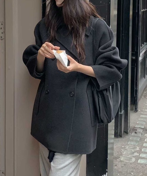 セール】襟付きダブルブレストメルトンコート（ピーコート）｜FAVORITO