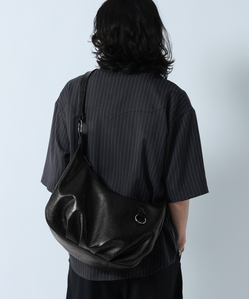 2Way Synthetic Leather Round Shoulder hand bag /タックラウンド