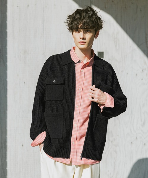 RAGEBLUE（レイジブルー）の「DOUBLE ZIP COVERALL KNIT JACKET / ダブルジップカバーオールニットジャケット（ニット/セーター・メンズ・サックスブルー/ブラック/グレー・LARGE/MEDIUM）」の2枚目の写真