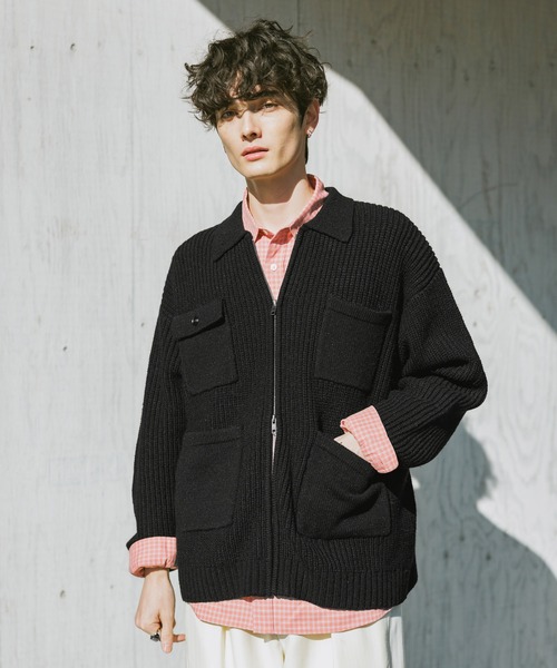 RAGEBLUE（レイジブルー）の「DOUBLE ZIP COVERALL KNIT JACKET / ダブルジップカバーオールニットジャケット（ニット/セーター・メンズ・サックスブルー/ブラック/グレー・LARGE/MEDIUM）」の11枚目の写真