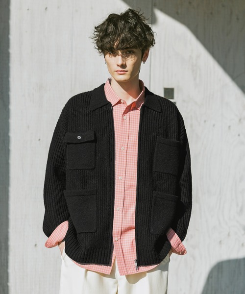 RAGEBLUE（レイジブルー）の「DOUBLE ZIP COVERALL KNIT JACKET / ダブルジップカバーオールニットジャケット（ニット/セーター・メンズ・サックスブルー/ブラック/グレー・LARGE/MEDIUM）」の6枚目の写真